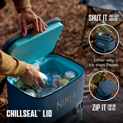 Ninja FrostVault Go - Enfriador Suave para latas de 24/36, a Prueba de Fugas, Soporte Integrado para Tazas, 2 Paquetes de Hielo y cajón de Almacenamiento en seco, Aislamiento de poliéster, Senderismo