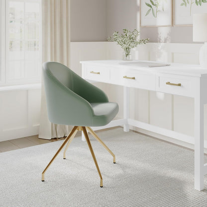 Martha Stewart Sora - Silla de Trabajo giratoria con Brazos Inclinados para Oficina en casa en Piel sintética Salvia con Marco de latón Pulido