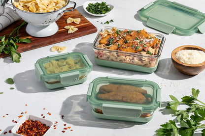 Ello Duraglass - Juego de 6 unidades, paquete de 3 unidades, recipiente de vidrio para almacenamiento de alimentos con funda de silicona y tapas de plástico herméticas sin BPA, apto para lavaplatos