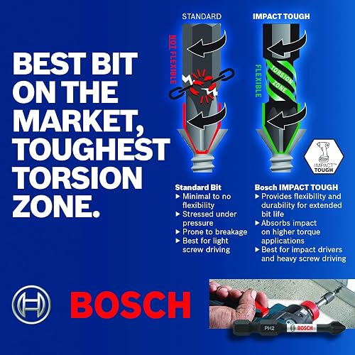 BOSCH ITPH335B - Paquete de 10 piezas de 3 1/2” Phillips #3 - Puntas de impacto para atornillar con alta resistencia