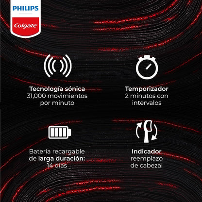 Cepillo de Dientes Eléctrico Philips Colgate SonicPro 40 2 pack | Remueve 600% Más Placa y Mejora de la Salud de las Encías, 62.000 Movimientos por Minuto, 2 Modos de Cepillado