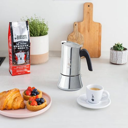 Bialetti - New Venus, Cafetera espresso de acero inoxidable, apta para todo tipo de fuegos, 4 tazas (5,7 oz), aluminio, plata