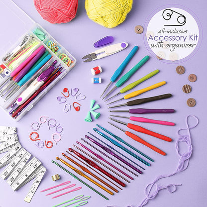 Juego de 73 piezas de ganchillo con ganchos de ganchillo, paquete premium que incluye bolas de hilo, agujas, kit de accesorios, bolsa de lona y mucho más, paquete de iniciación para niños y adultos, principiantes, profesionales.