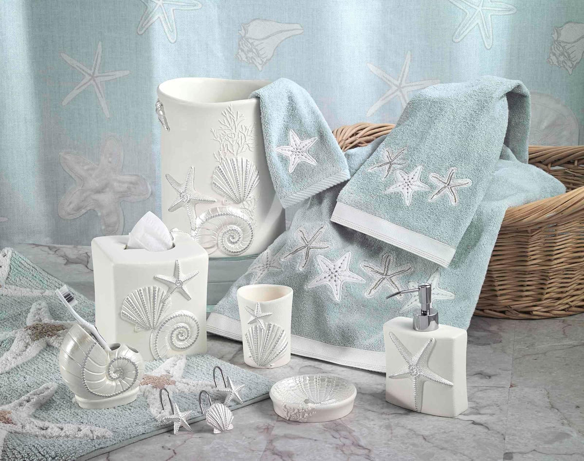 Avanti Linens - Vaso Organizador de encimera, Accesorios de baño inspirados en Conchas Marinas, artículos Esenciales para el baño de Invitados (colección de Conchas de Lentejuelas)