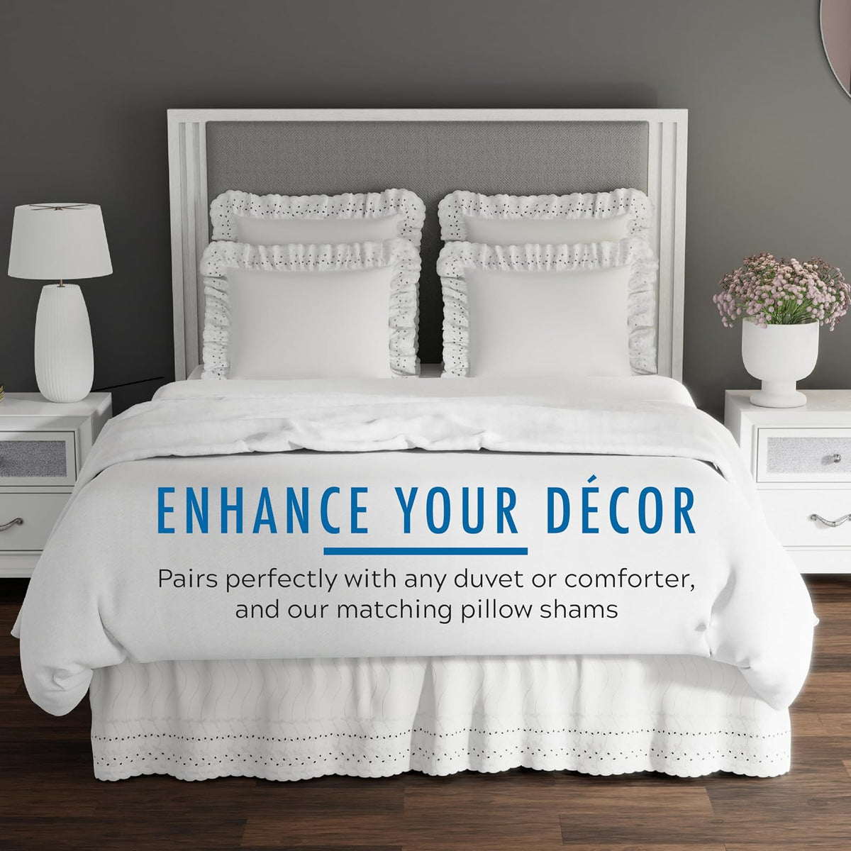 Fresh Ideas FRE30014WHIT04 Eyelet Ruffled 14-Inch Drop King Bedskirt, White
