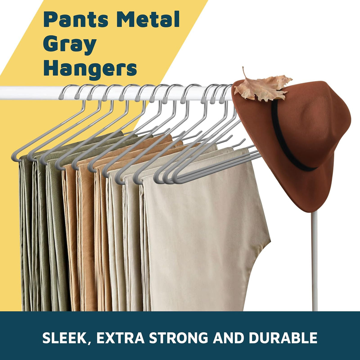 Lifemaster 50-Pc Heavy Duty Metal Non-Slip Pants Hanger Set - Space-Saving Closet Hangers for Pants, Jeans, Blankets, and More - Organize with Open-Ended Sleek Design - Grey