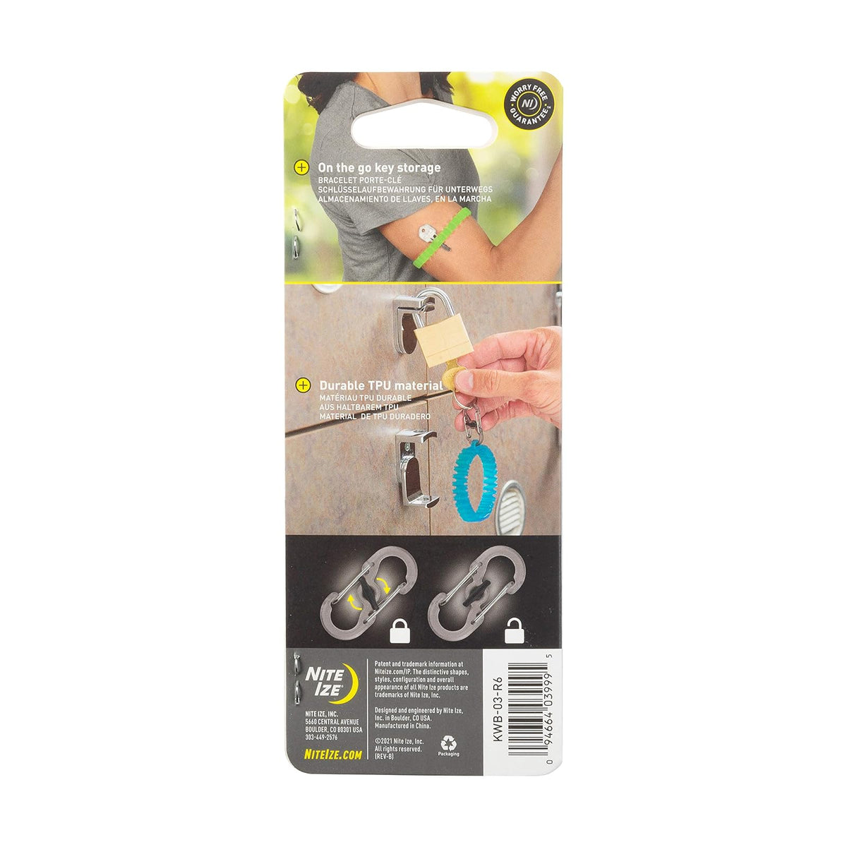 Nite Ize KWB-03-R6 Llavero de pulsera elástica con clip S-Biner, color azul