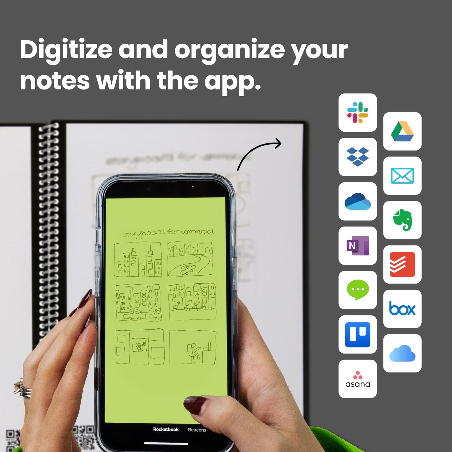 Rocketbook Core Carta, Cuaderno Inteligente, Patrón de cuadrícula, Reutilizable, Negro