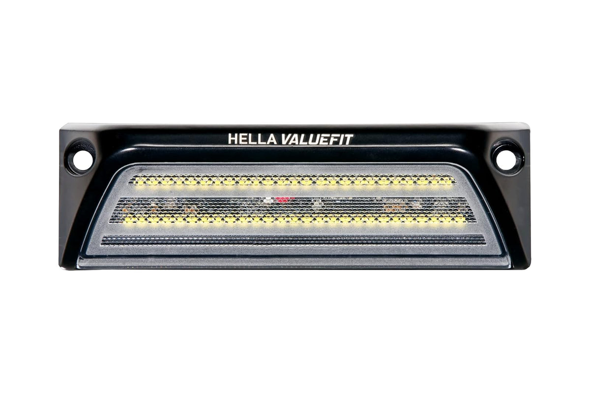 Hella 357098001 ValueFit SM2000 Luz de Escena Exterior de 12 V/24 V, Carcasa de Aluminio Negro con Recubrimiento en Polvo, Resistente al Agua y al Polvo IP6K7 para caravanas, campistas, autocaravanas