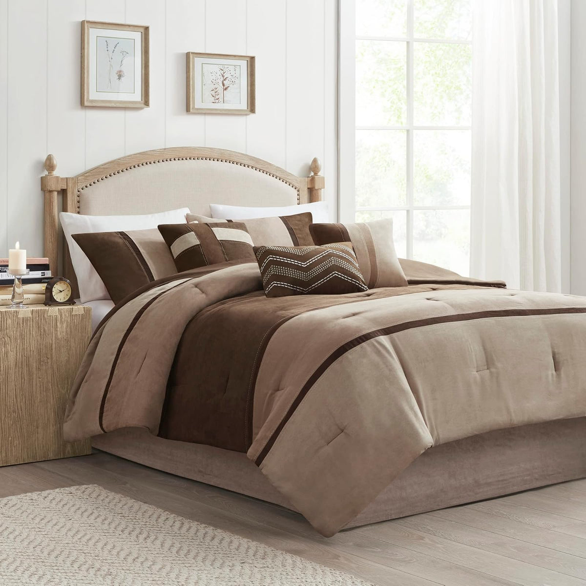 Madison Park Palisades - Juego de edredón Moderno de Gamuza sintética, diseño de Rayas para Todas Las Estaciones, Ropa de Cama acogedora Alternativa de plumón con Fundas a Juego, Almohadas