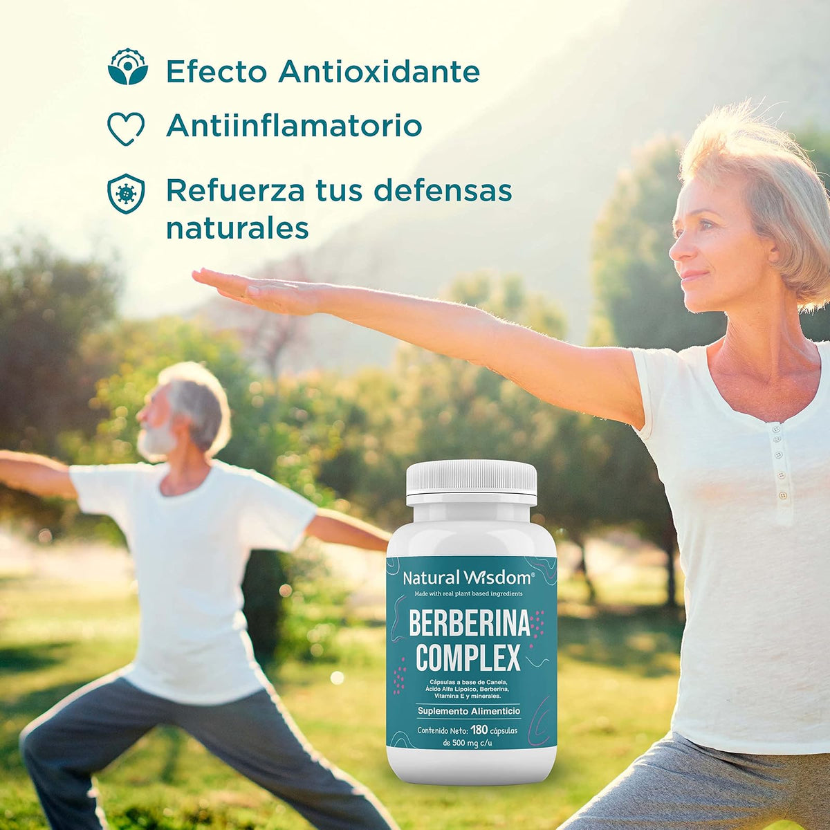 NW Berberina HCL Complex | 180 Capsulas | con Vitamina E Canela Magnesio | Ingredientes Naturales | Natural Wisdom