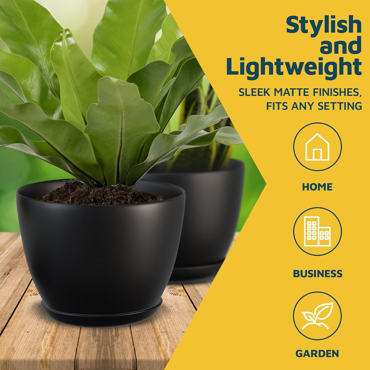 Plant Pots with Multi Drainage Holes - 10 Pieces Versatile, Sturdy Plastic, Stackable Design Home Decor Flower Pots for Indoor and Outdoor Gardening - Black