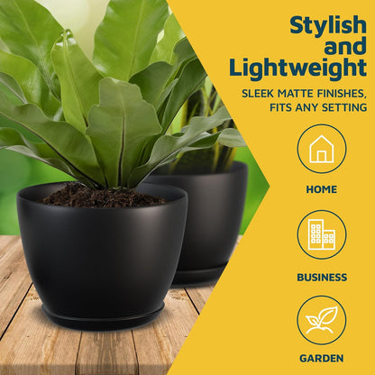 Plant Pots with Multi Drainage Holes - 10 Pieces Versatile, Sturdy Plastic, Stackable Design Home Decor Flower Pots for Indoor and Outdoor Gardening - Black