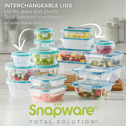 Snapware Total Solution - Juego de 3 recipientes de plástico para almacenamiento de alimentos, a prueba de fugas y herméticas, tapas rectangulares, tapas no tóxicas sin BPA, aptas para microondas y