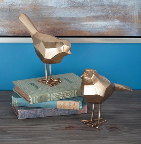 CosmoLiving by Cosmopolitan Polystone - Escultura de pájaro con Detalles de Origami, Juego de 2 Unidades, 7 Pulgadas, 8 Pulgadas de Alto, Dorado