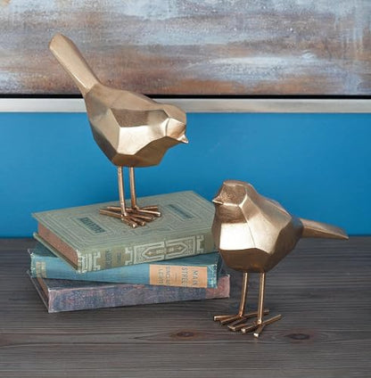CosmoLiving by Cosmopolitan Polystone - Escultura de pájaro con Detalles de Origami, Juego de 2 Unidades, 7 Pulgadas, 8 Pulgadas de Alto, Dorado