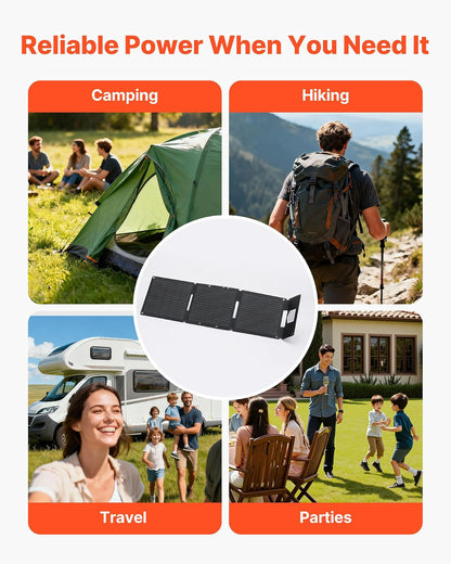 VEVOR Placa Solar Plegable 30W, Panel Solar Monocristalino Portátil, 3 Puertos USB-A y USB-C, IP65 Impermeable, Cargador para Tablets Móviles Power Bank, Energía para Camping Senderismo Autocaravanas