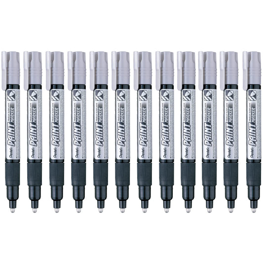 Marcador Permanente Uso Industrial Pentel Plata/12 Piezas-MMP20-Z