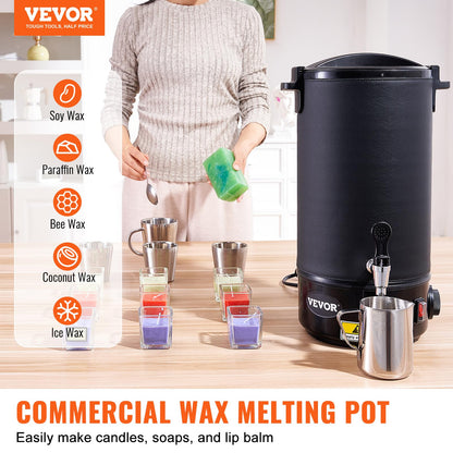 VEVOR - Melter de cera para hacer velas, 10 l extragrande de cera eléctrica, con boquilla de fácil vertido y control de temperatura de 9 niveles, fácil de limpiar para velas, jabón, crema, producción