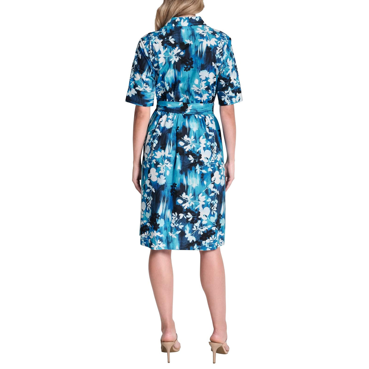 DKNY 3/4 Sleeve Collared Neck Cotton Poplin Shirt Dress Vestido Mujer