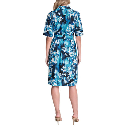 DKNY 3/4 Sleeve Collared Neck Cotton Poplin Shirt Dress Vestido Mujer
