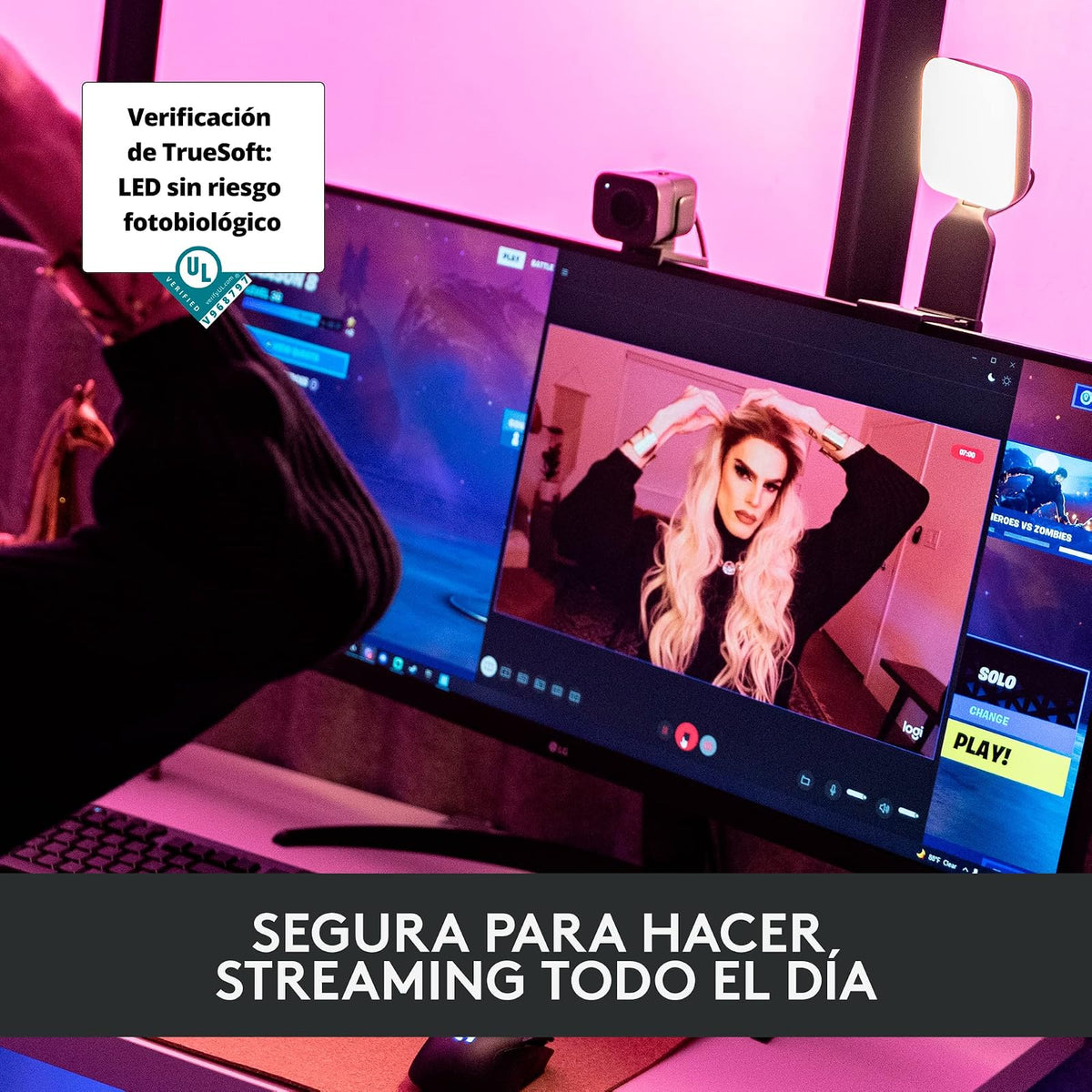 Logitech Litra Glow Premium LED Luz para Streaming con TrueSoft - Iluminación para Computadora, llamadas y reuniones por Zoom, con base ajustable y app, para PC/Mac - Grafito - Windows