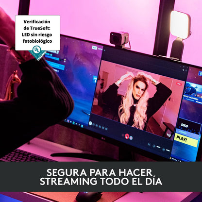 Logitech Litra Glow Premium LED Luz para Streaming con TrueSoft - Iluminación para Computadora, llamadas y reuniones por Zoom, con base ajustable y app, para PC/Mac - Grafito - Windows