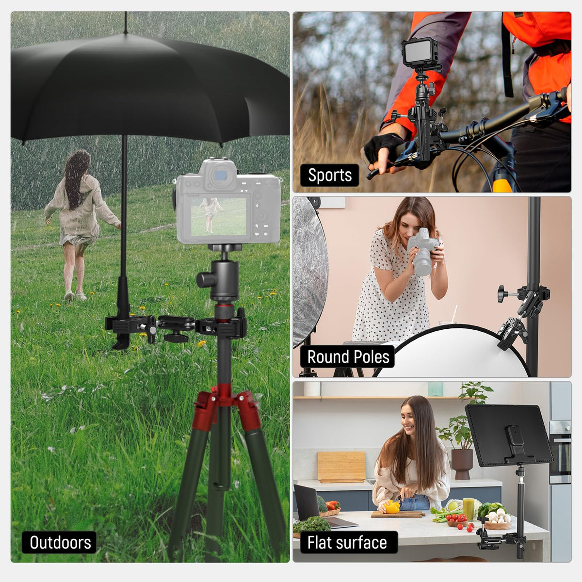 NEEWER Doble Super Clamp Abrazadera con Magic Arm de Doble Cabeza de Bola, 1/4" ARRI Soporte de Luz LED para Cámara de Acción para Varilla Escritorio Accesorio Compatible con SmallRig GoPro Dji, UA036