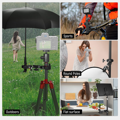 NEEWER Doble Super Clamp Abrazadera con Magic Arm de Doble Cabeza de Bola, 1/4" ARRI Soporte de Luz LED para Cámara de Acción para Varilla Escritorio Accesorio Compatible con SmallRig GoPro Dji, UA036