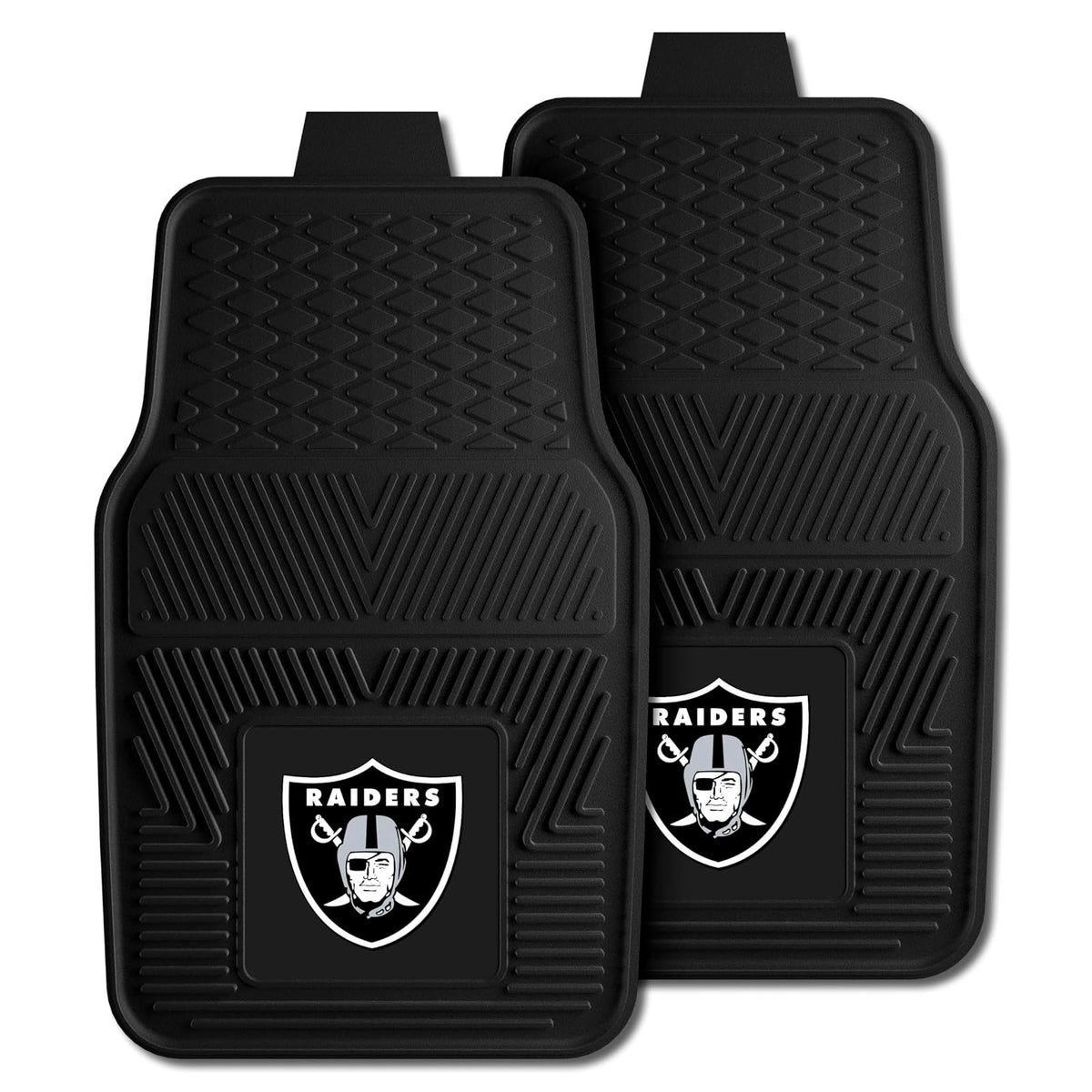 FANMATS 8774 Las Vegas Raiders - Juego de 2 Alfombrillas de Vinilo Resistentes para Automóvil, Alfombrillas de Fila Delantera, protección para Todo Tipo de Clima, Ajuste Universal, diseño de resevorio
