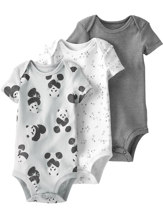 LITTLE PLANET Paquete de 3 mamelucos de manga corta de algodón orgánico Bodybebés unisex