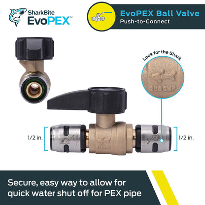 SharkBite Válvula de bola EvoPEX de 1/2 pulgada, empuje para conectar el ajuste de fontanería, PEX, K2222Z