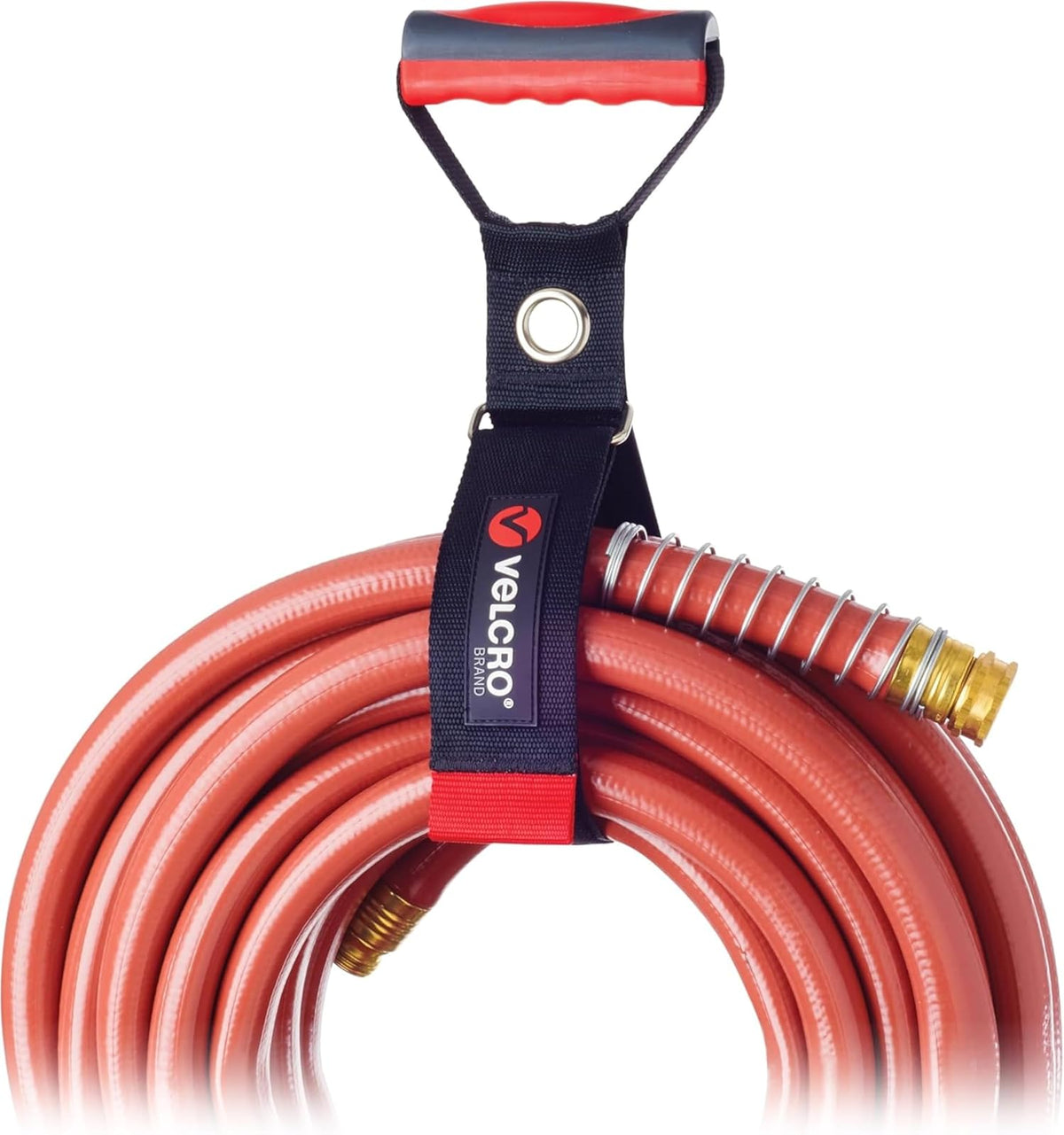 VEL-30897-USA - Correa de transporte resistente con asa para 100 libras | Almacenamiento de manguera de jardín, cables de extensión de transporte o colgar, cuerdas o cadenas, grande, envolturas de 7.5 pulgadas de diámetro, negro