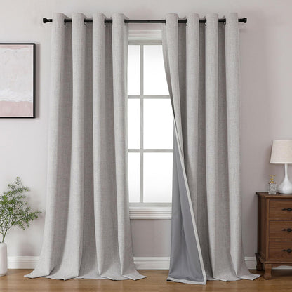 Joydeco Cortinas Opacas de Lino Sintético, 2 Paneles - Blanco Grisáceo - 132An x 304Al cm (2 Paneles)
