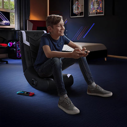 X Rocker Eclipse - Silla de Piso para Videojuegos con Altavoces incorporados, Bluetooth inalámbrico, Plegable, Piel Vegano, 300 Libras máximo, Exclusivo de , Negro y Plateado