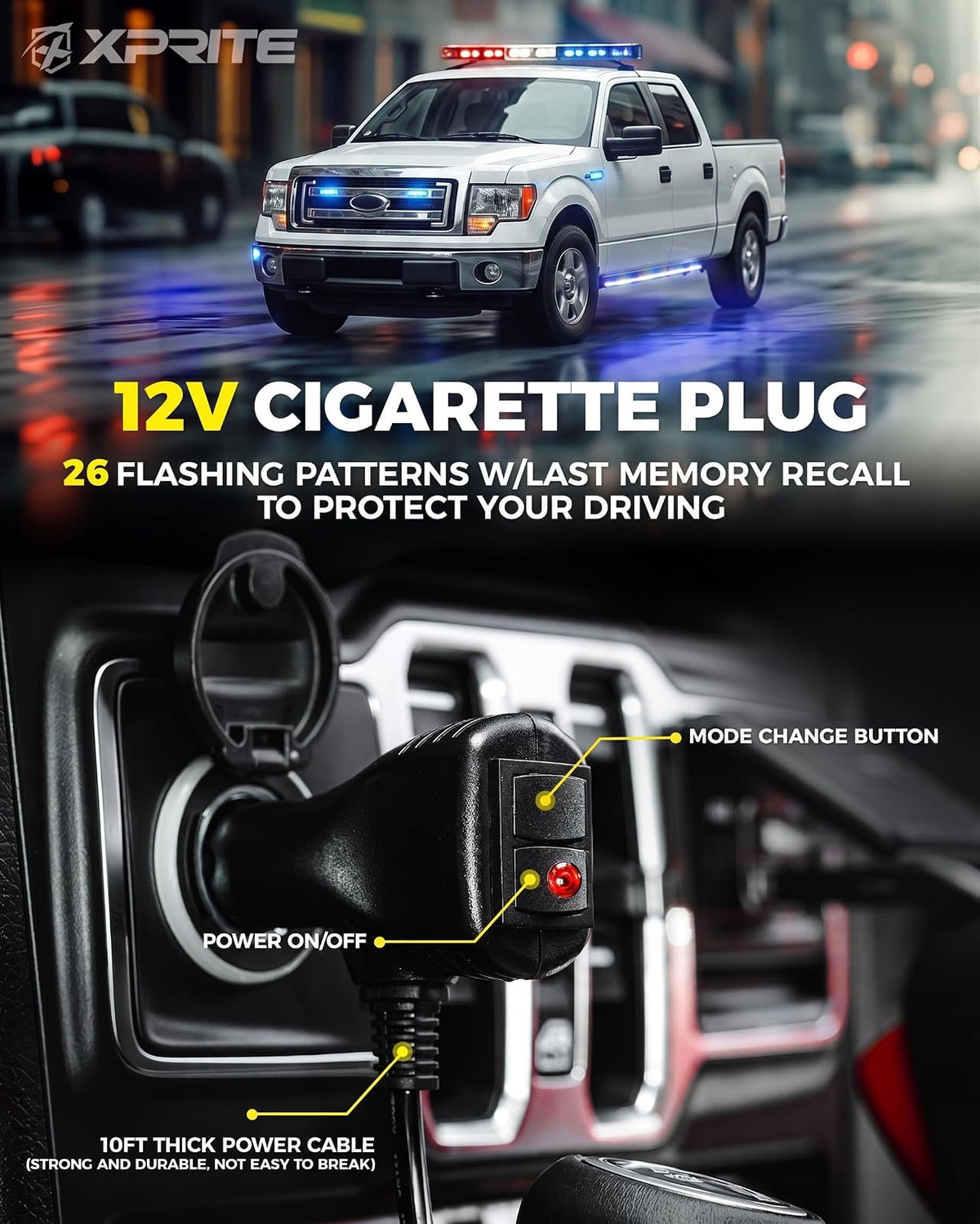 Xprite - 2 luces de estribo de 70 pulgadas, 864 luces LED estroboscópicas de emergencia, tira de luz LED para camión, resistente al agua, luces de emergencia para camiones, camionetas, camionetas, SUV