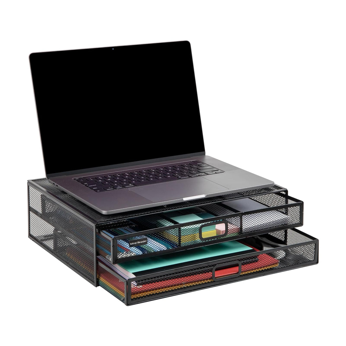 Betesh Mind Reader Monitor Stand, Ventilated Laptop Riser, Storage Drawer, Office, Metal Mesh, 15.75" L x 11.75" W x 4.5" H, Black