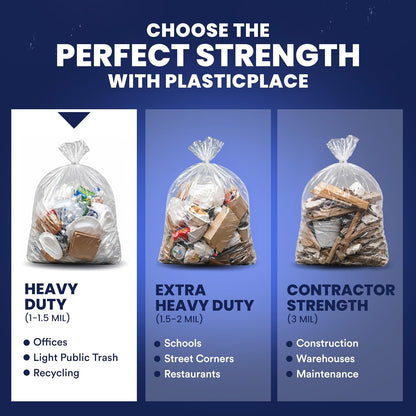 Plasticplace 55-60 gallon Trash Bags │ 22 Microns │ Clear High Density Garbage Can Liners │ 38” x 60” (150Count)