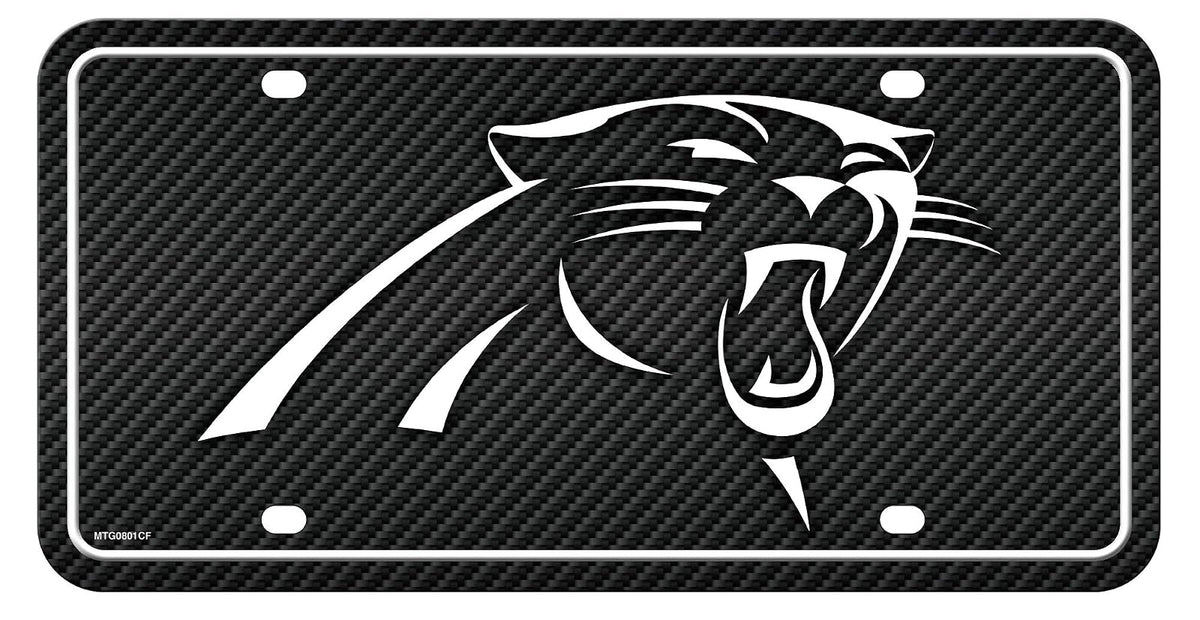 Rico Industries Placa Metálica NFL Fibra de Carbono para Auto - Carolina Panthers