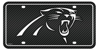 Rico Industries Placa Metálica NFL Fibra de Carbono para Auto - Carolina Panthers