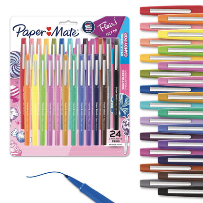 PAPER MATE - Rotuladores Flair, punta Mediano, paquete Candy Pop de edición limitada, 24 piezas (1979424)