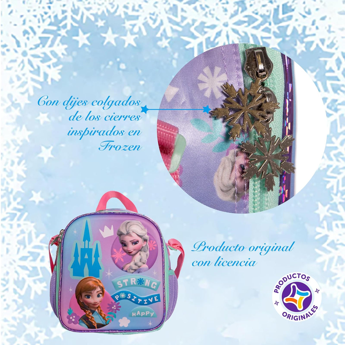 Ruz Lonchera Infantil y Preescolar | Frozen | 100% Poliéster Edición Premium Capacidad 3 Litros | Bolsa Escolar para Niños con Forro Interior y Cierre de Cremallera | Recomendado desde 3 años
