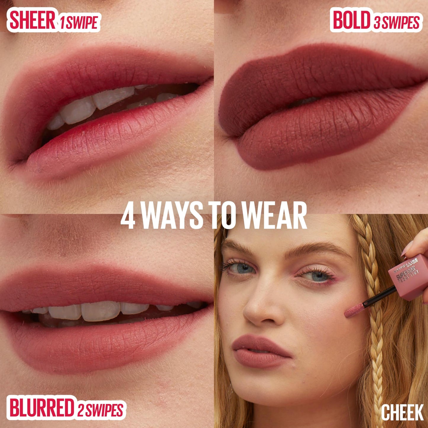 Maybelline Tinta para labios Super Stay Teddy Tint Kitten Heel 5ml - Tinta multiusos de larga duración, efecto mate difuminado hasta por 12H, textura suave a los labios, sin transferencias