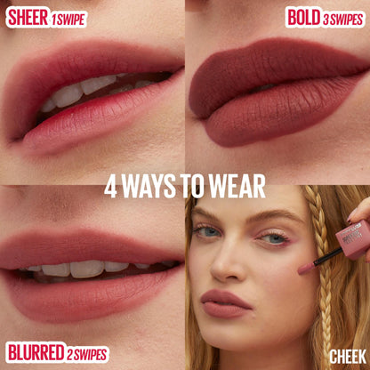 Maybelline Tinta para labios Super Stay Teddy Tint Kitten Heel 5ml - Tinta multiusos de larga duración, efecto mate difuminado hasta por 12H, textura suave a los labios, sin transferencias