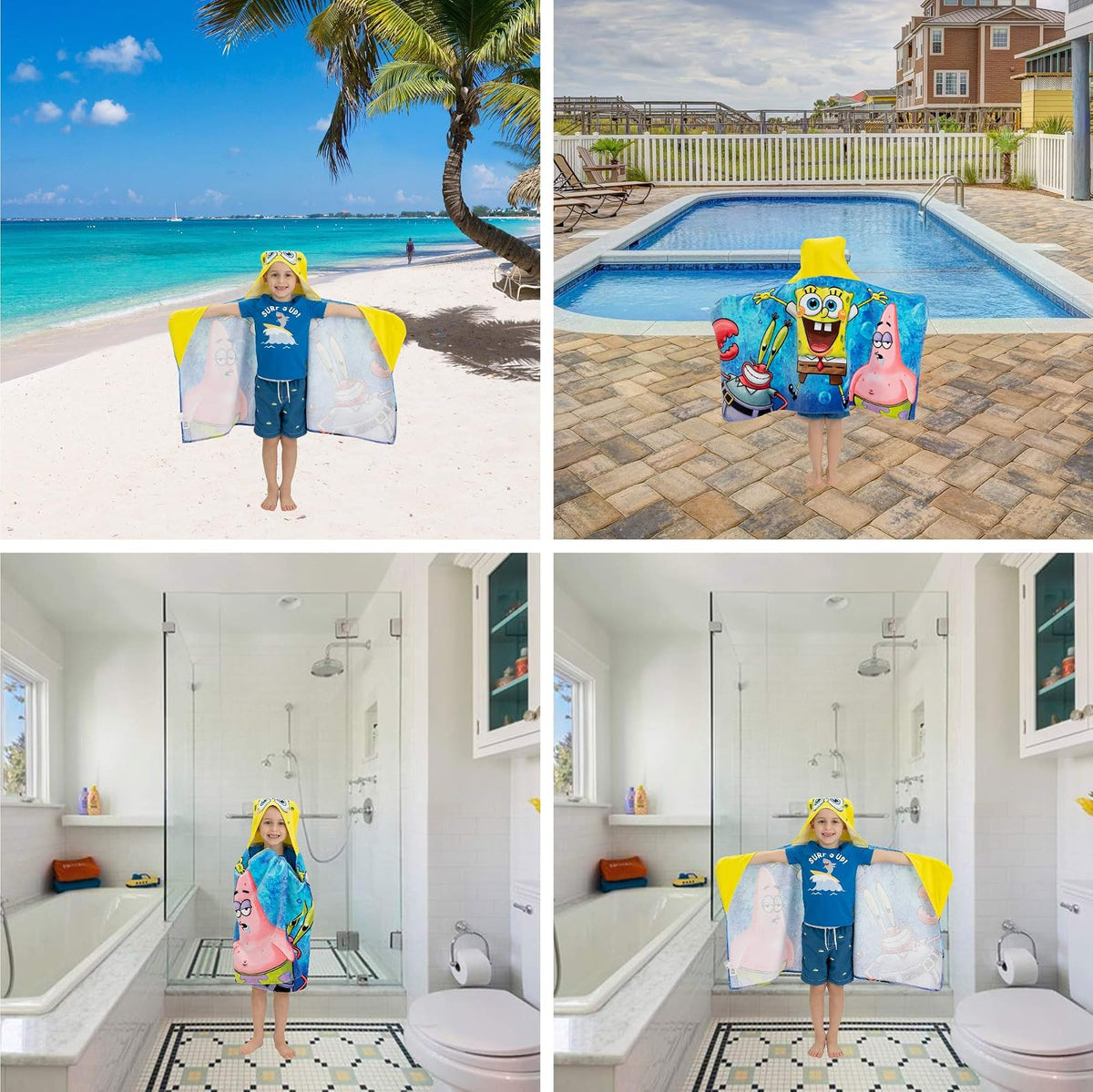 Franco Toalla de algodón Suave con Capucha para baño y Playa para niños, 24 x 50 Pulgadas, Pantalones Cuadrados Bob Esponja