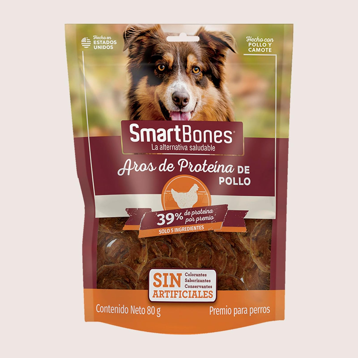 SmartBones Premios para Perro, Aros de proteína de Pollo y camote, 141 g