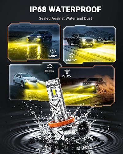 SEALIGHT Focos LED H11/H8/H16 Antiniebla 3500 K Ámbar, 13000 Lm, Paquete de 2
