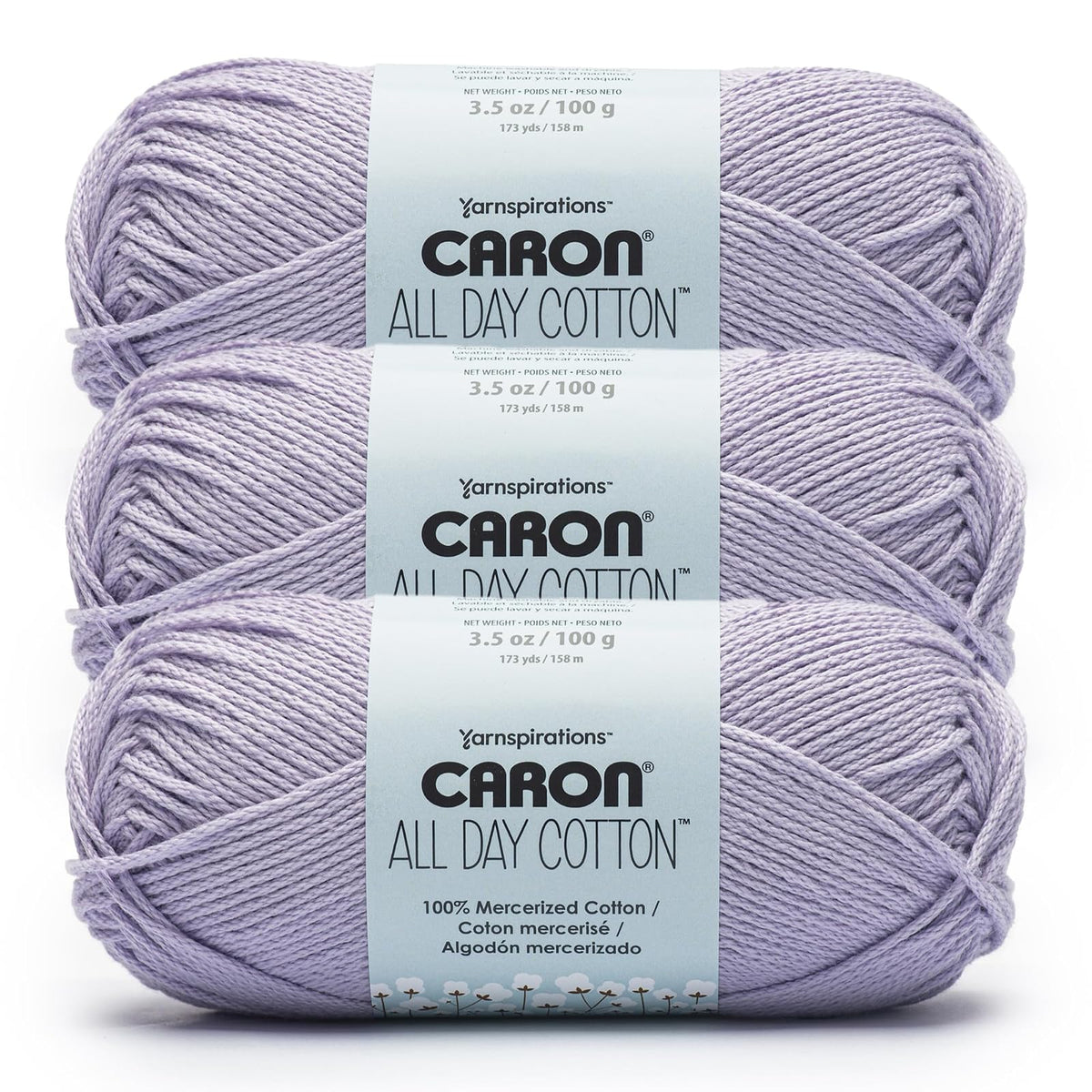 Caron All Day Cotton, Paquete de 3, 100% Algodón Mercerizado, Camisa Blanca - Malva