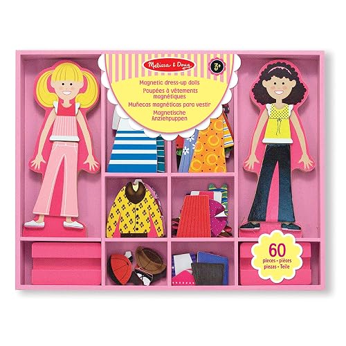 Melissa & Doug Abby y Emma, Muñecas Magnéticas de Vestir, Juguete de Madera, Juego de Imitación, 2 Sets de Juego en Uno (Más de 55 Piezas)