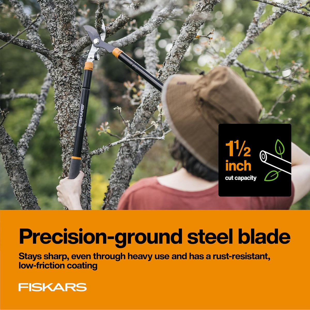 Fiskars - Loppers para Recortar árboles, Resistente, con Mango Extensible (Rango de 24.5 a 37 Pulgadas), Cortador de Ramas de árbol de Hoja de Acero de derivación Afilada de hasta 1.5 Pulgadas de